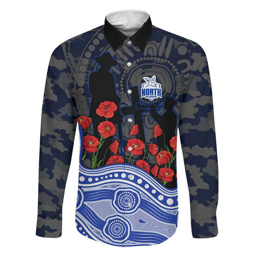 North Melbourne Kangaroos ANZAC Day Family Matching Summer Maxi Dress and Hawaiian Shirt Indigenous Dot Art with Poppy Flower Tribute