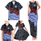 North Melbourne Kangaroos ANZAC Day Family Matching Tank Maxi Dress and Hawaiian Shirt Indigenous Dot Art with Poppy Flower Tribute