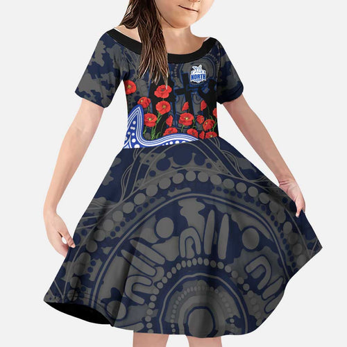 North Melbourne Kangaroos ANZAC Day Family Matching Tank Maxi Dress and Hawaiian Shirt Indigenous Dot Art with Poppy Flower Tribute