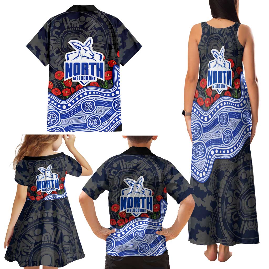 North Melbourne Kangaroos ANZAC Day Family Matching Tank Maxi Dress and Hawaiian Shirt Indigenous Dot Art with Poppy Flower Tribute