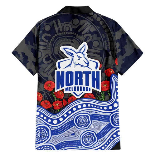 North Melbourne Kangaroos ANZAC Day Family Matching Tank Maxi Dress and Hawaiian Shirt Indigenous Dot Art with Poppy Flower Tribute