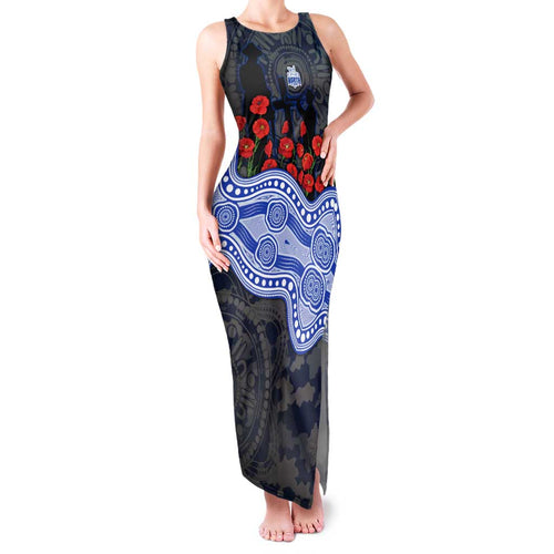 North Melbourne Kangaroos ANZAC Day Family Matching Tank Maxi Dress and Hawaiian Shirt Indigenous Dot Art with Poppy Flower Tribute