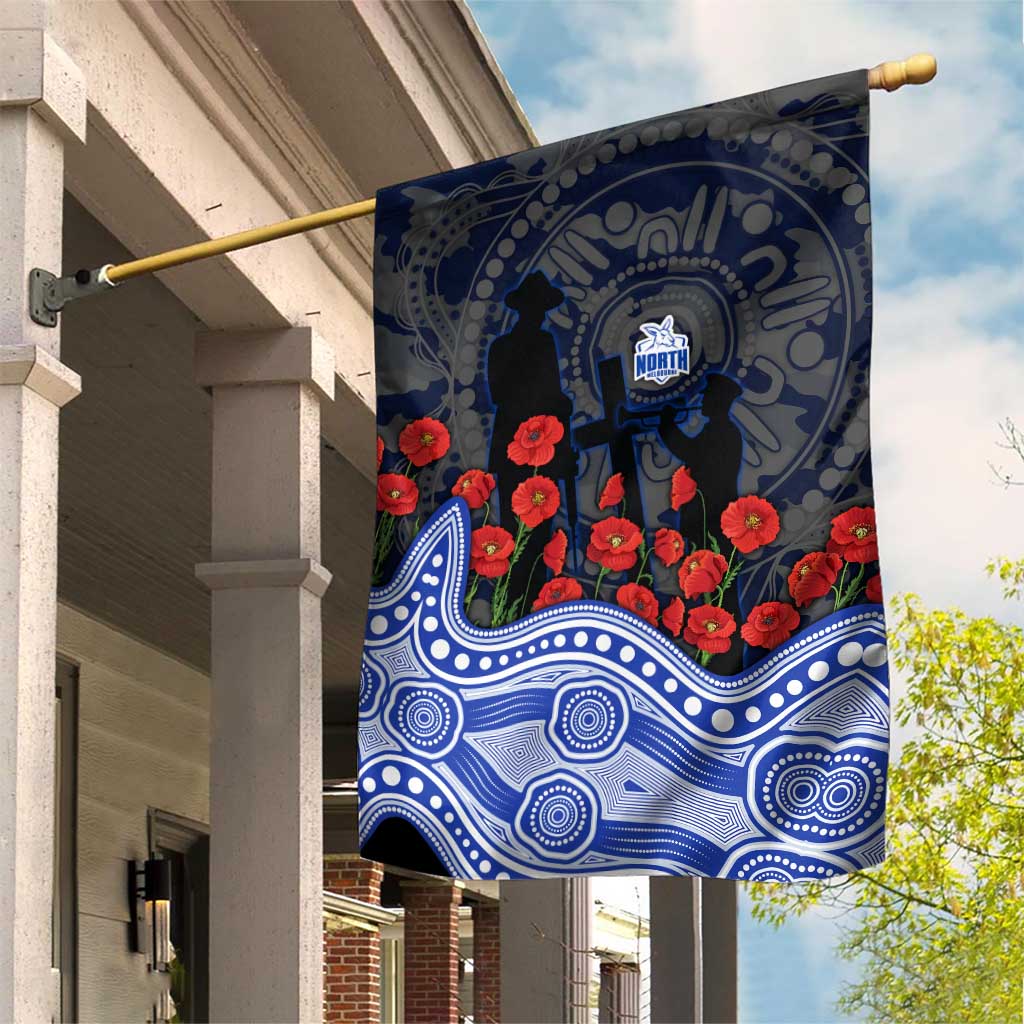North Melbourne Kangaroos ANZAC Day Garden Flag Indigenous Dot Art with Poppy Flower Tribute