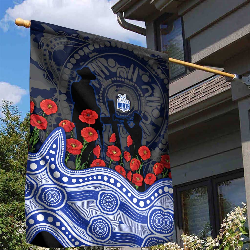 North Melbourne Kangaroos ANZAC Day Garden Flag Indigenous Dot Art with Poppy Flower Tribute