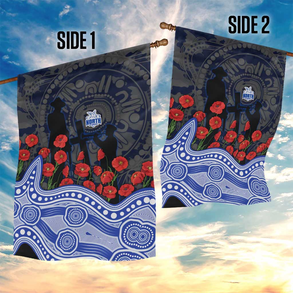 North Melbourne Kangaroos ANZAC Day Garden Flag Indigenous Dot Art with Poppy Flower Tribute
