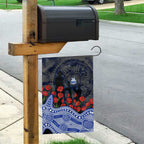 North Melbourne Kangaroos ANZAC Day Garden Flag Indigenous Dot Art with Poppy Flower Tribute