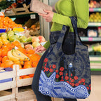 North Melbourne Kangaroos ANZAC Day Grocery Bag Indigenous Dot Art with Poppy Flower Tribute