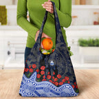North Melbourne Kangaroos ANZAC Day Grocery Bag Indigenous Dot Art with Poppy Flower Tribute