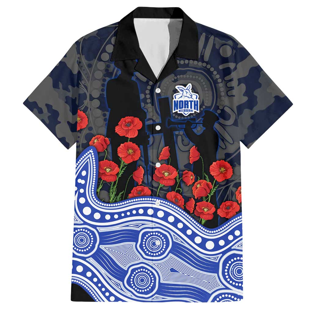 North Melbourne Kangaroos ANZAC Day Hawaiian Shirt Indigenous Dot Art with Poppy Flower Tribute