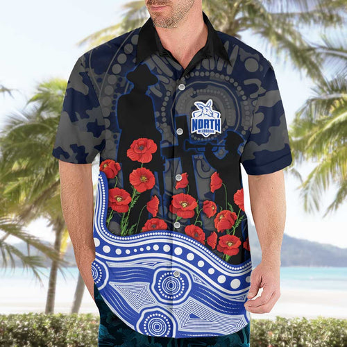 North Melbourne Kangaroos ANZAC Day Hawaiian Shirt Indigenous Dot Art with Poppy Flower Tribute