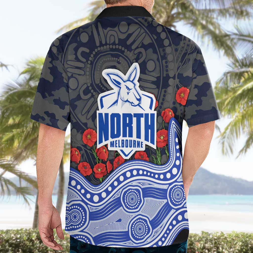 North Melbourne Kangaroos ANZAC Day Hawaiian Shirt Indigenous Dot Art with Poppy Flower Tribute
