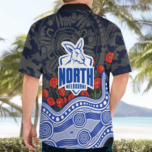 North Melbourne Kangaroos ANZAC Day Hawaiian Shirt Indigenous Dot Art with Poppy Flower Tribute