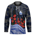North Melbourne Kangaroos ANZAC Day Hockey Jersey Indigenous Dot Art with Poppy Flower Tribute