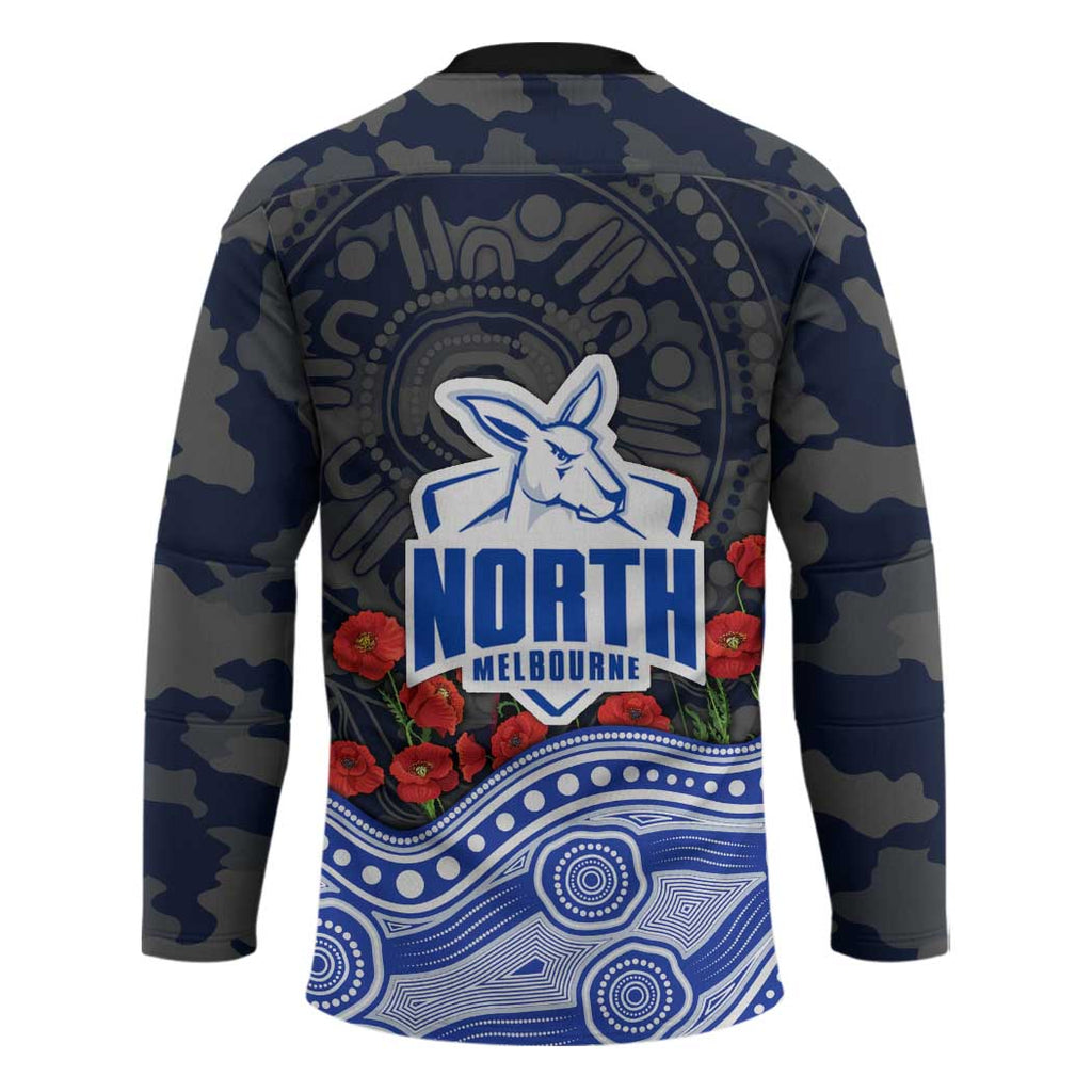 North Melbourne Kangaroos ANZAC Day Hockey Jersey Indigenous Dot Art with Poppy Flower Tribute
