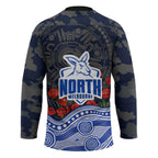 North Melbourne Kangaroos ANZAC Day Hockey Jersey Indigenous Dot Art with Poppy Flower Tribute