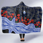North Melbourne Kangaroos ANZAC Day Hooded Blanket Indigenous Dot Art with Poppy Flower Tribute