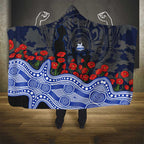 North Melbourne Kangaroos ANZAC Day Hooded Blanket Indigenous Dot Art with Poppy Flower Tribute