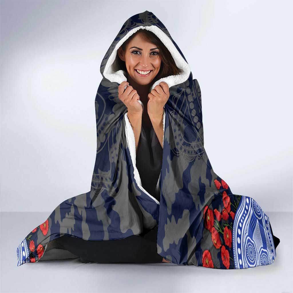 North Melbourne Kangaroos ANZAC Day Hooded Blanket Indigenous Dot Art with Poppy Flower Tribute