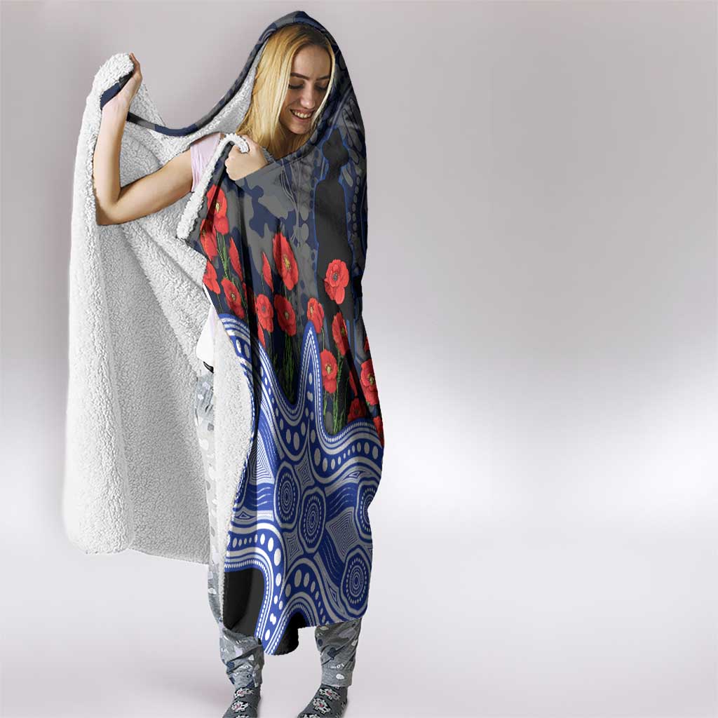 North Melbourne Kangaroos ANZAC Day Hooded Blanket Indigenous Dot Art with Poppy Flower Tribute