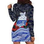 North Melbourne Kangaroos ANZAC Day Hoodie Dress Indigenous Dot Art with Poppy Flower Tribute