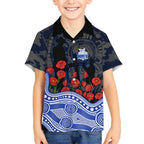North Melbourne Kangaroos ANZAC Day Kid Hawaiian Shirt Indigenous Dot Art with Poppy Flower Tribute