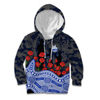 North Melbourne Kangaroos ANZAC Day Kid Hoodie Indigenous Dot Art with Poppy Flower Tribute