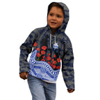 North Melbourne Kangaroos ANZAC Day Kid Hoodie Indigenous Dot Art with Poppy Flower Tribute