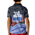 North Melbourne Kangaroos ANZAC Day Kid Polo Shirt Indigenous Dot Art with Poppy Flower Tribute