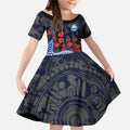North Melbourne Kangaroos ANZAC Day Kid Short Sleeve Dress Indigenous Dot Art with Poppy Flower Tribute