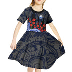 North Melbourne Kangaroos ANZAC Day Kid Short Sleeve Dress Indigenous Dot Art with Poppy Flower Tribute