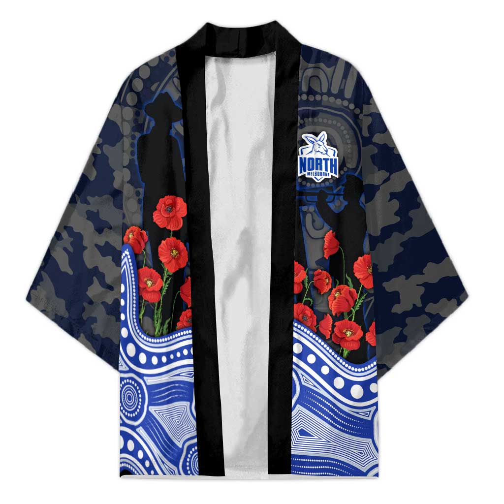 North Melbourne Kangaroos ANZAC Day Kimono Indigenous Dot Art with Poppy Flower Tribute
