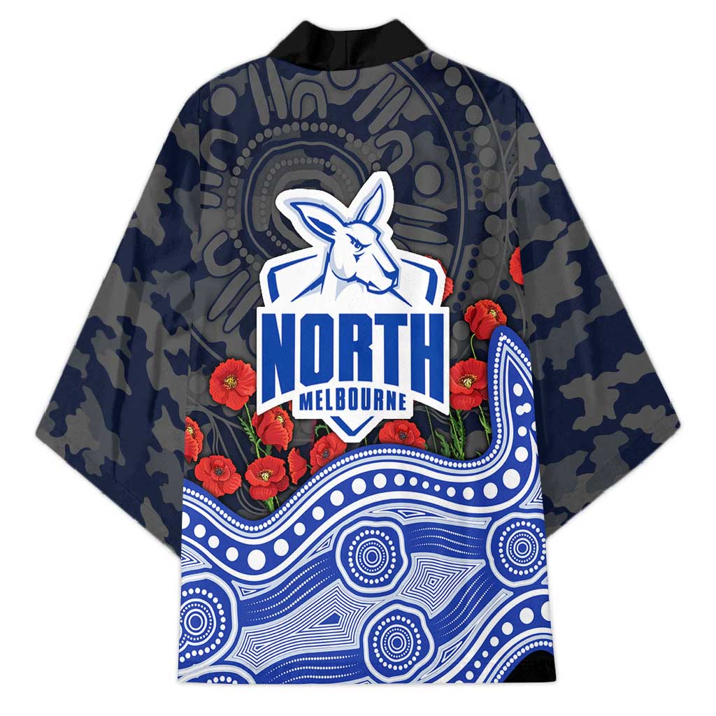 North Melbourne Kangaroos ANZAC Day Kimono Indigenous Dot Art with Poppy Flower Tribute