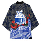 North Melbourne Kangaroos ANZAC Day Kimono Indigenous Dot Art with Poppy Flower Tribute