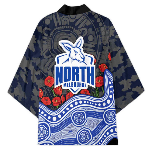 North Melbourne Kangaroos ANZAC Day Kimono Indigenous Dot Art with Poppy Flower Tribute