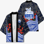 North Melbourne Kangaroos ANZAC Day Kimono Indigenous Dot Art with Poppy Flower Tribute