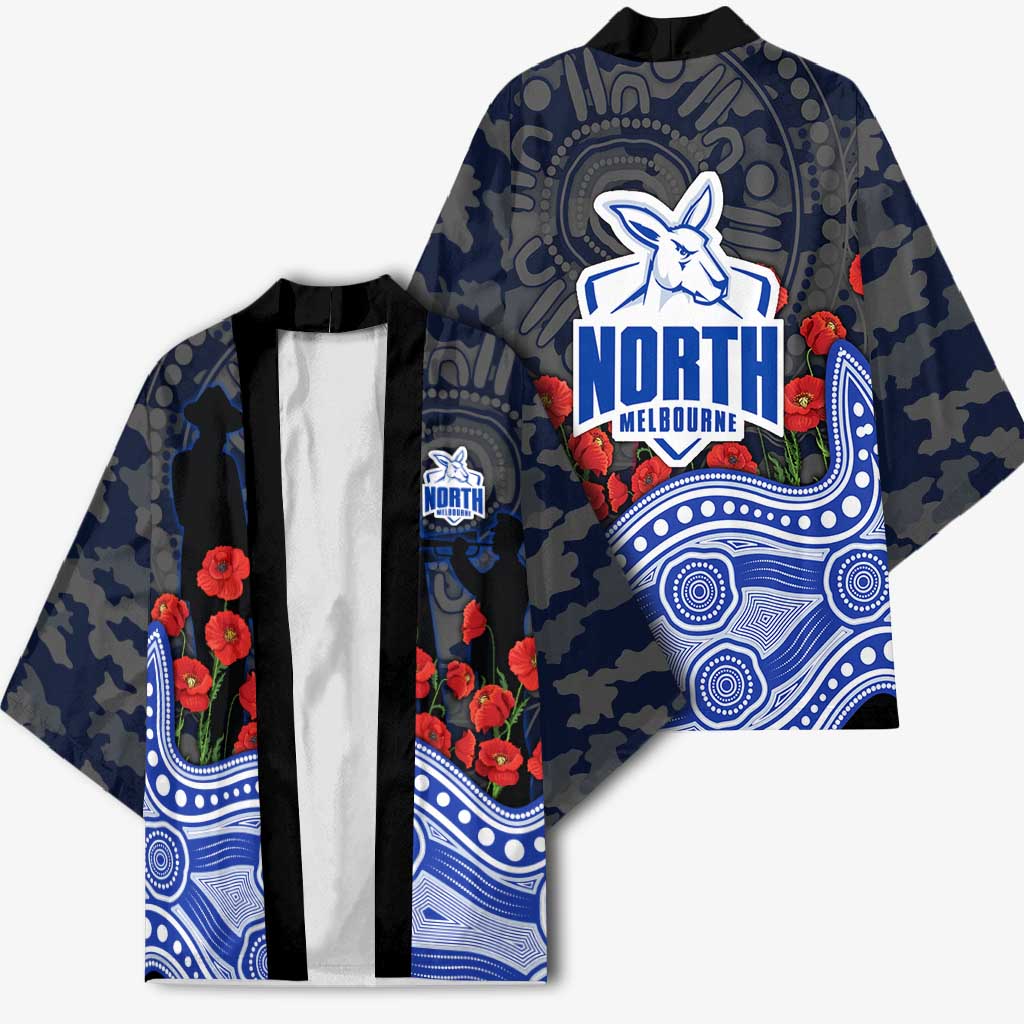 North Melbourne Kangaroos ANZAC Day Kimono Indigenous Dot Art with Poppy Flower Tribute