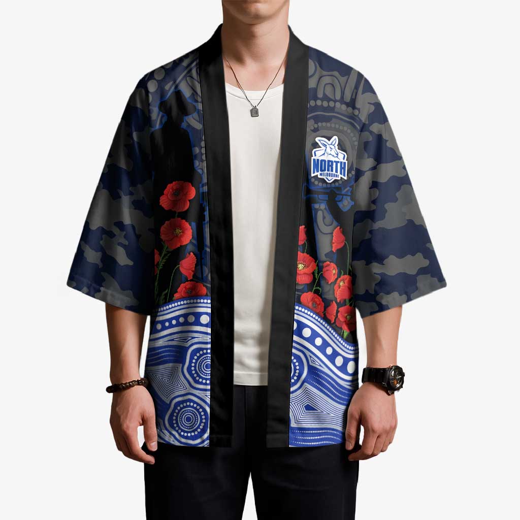 North Melbourne Kangaroos ANZAC Day Kimono Indigenous Dot Art with Poppy Flower Tribute
