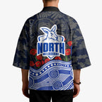 North Melbourne Kangaroos ANZAC Day Kimono Indigenous Dot Art with Poppy Flower Tribute