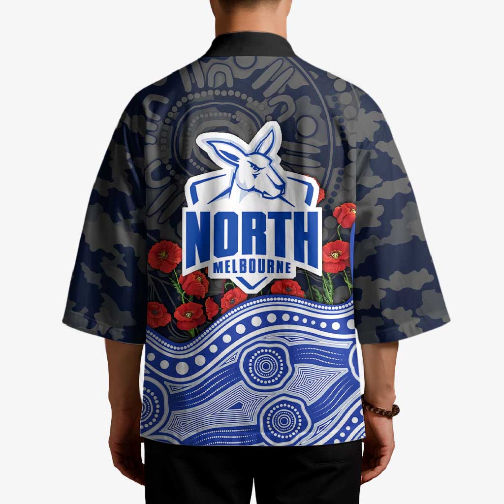 North Melbourne Kangaroos ANZAC Day Kimono Indigenous Dot Art with Poppy Flower Tribute