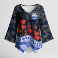 North Melbourne Kangaroos ANZAC Day Kimono Sleeve Blouse Indigenous Dot Art with Poppy Flower Tribute