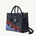 North Melbourne Kangaroos ANZAC Day Leather Bag Indigenous Dot Art with Poppy Flower Tribute