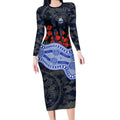 North Melbourne Kangaroos ANZAC Day Long Sleeve Bodycon Dress Indigenous Dot Art with Poppy Flower Tribute