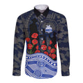 North Melbourne Kangaroos ANZAC Day Long Sleeve Button Shirt Indigenous Dot Art with Poppy Flower Tribute