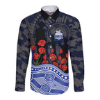 North Melbourne Kangaroos ANZAC Day Long Sleeve Button Shirt Indigenous Dot Art with Poppy Flower Tribute