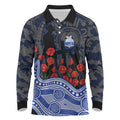North Melbourne Kangaroos ANZAC Day Long Sleeve Polo Shirt Indigenous Dot Art with Poppy Flower Tribute