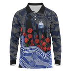 North Melbourne Kangaroos ANZAC Day Long Sleeve Polo Shirt Indigenous Dot Art with Poppy Flower Tribute