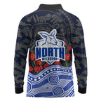 North Melbourne Kangaroos ANZAC Day Long Sleeve Polo Shirt Indigenous Dot Art with Poppy Flower Tribute