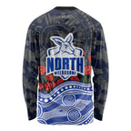 North Melbourne Kangaroos ANZAC Day Long Sleeve Shirt Indigenous Dot Art with Poppy Flower Tribute