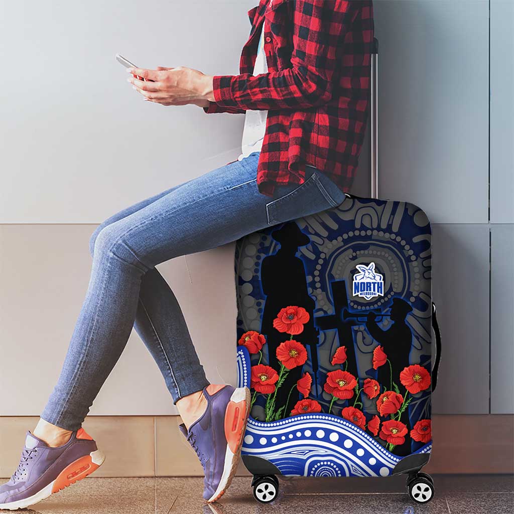 North Melbourne Kangaroos ANZAC Day Luggage Cover Indigenous Dot Art with Poppy Flower Tribute