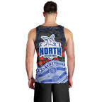 North Melbourne Kangaroos ANZAC Day Men Tank Top Indigenous Dot Art with Poppy Flower Tribute